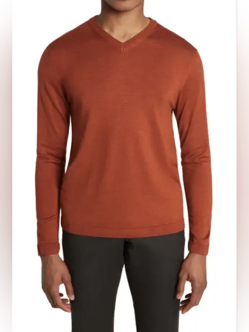 Jack Victor Ramezay Terracotta Wool Blend V-neck Sweater
